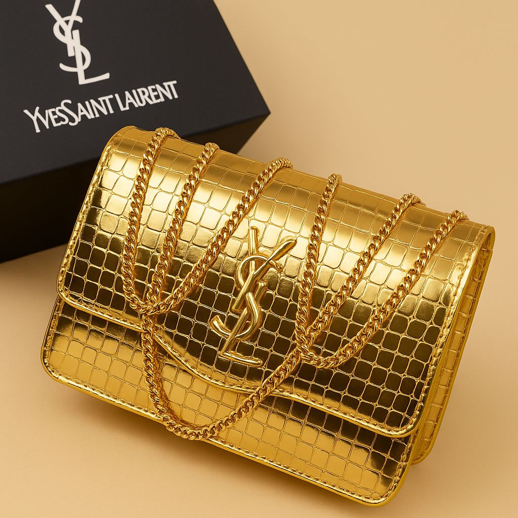 Premium Croc-Embossed Vegan Leather Crossbody Bag with Elegant Gold-Tone Chain Strap and Iconic Signature Hardware ( black )