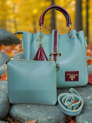 Light Blue PU Leather Handbag Set for Women