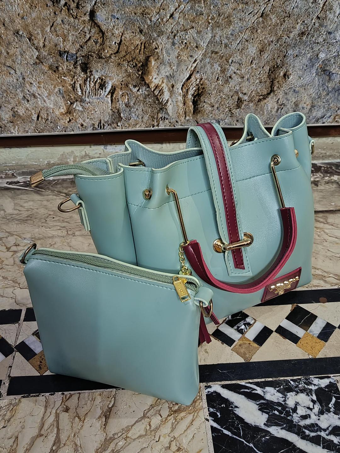 Light Blue PU Leather Handbag Set for Women
