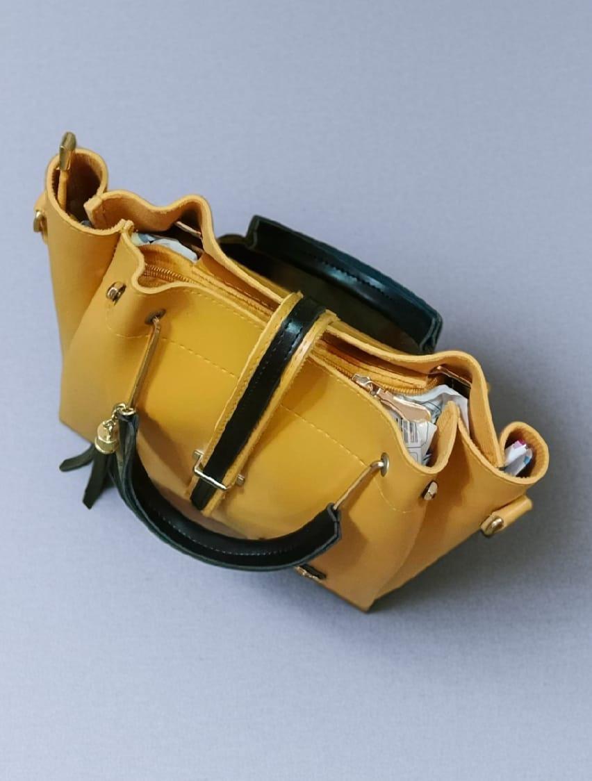 Yellow Handbag Set with Navy Tassel for Women