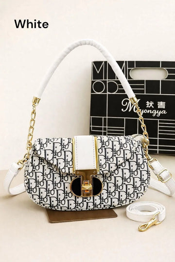 White Monogram Shoulder Bag for Girls with Chain Strap