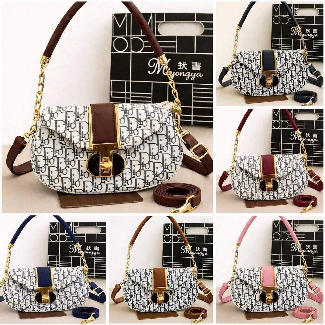White Monogram Shoulder Bag for Girls with Chain Strap