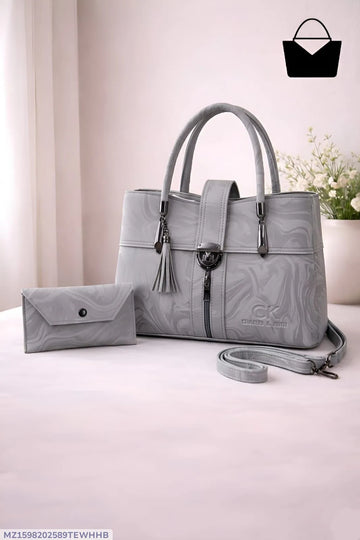 Grey Leather 2-Piece Women's Handbag Set