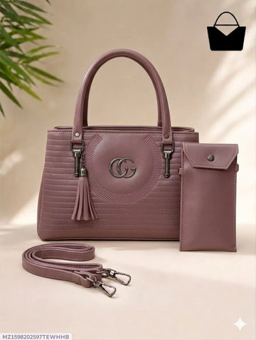 Pink Leather 2-Piece Handbag Set for Women
