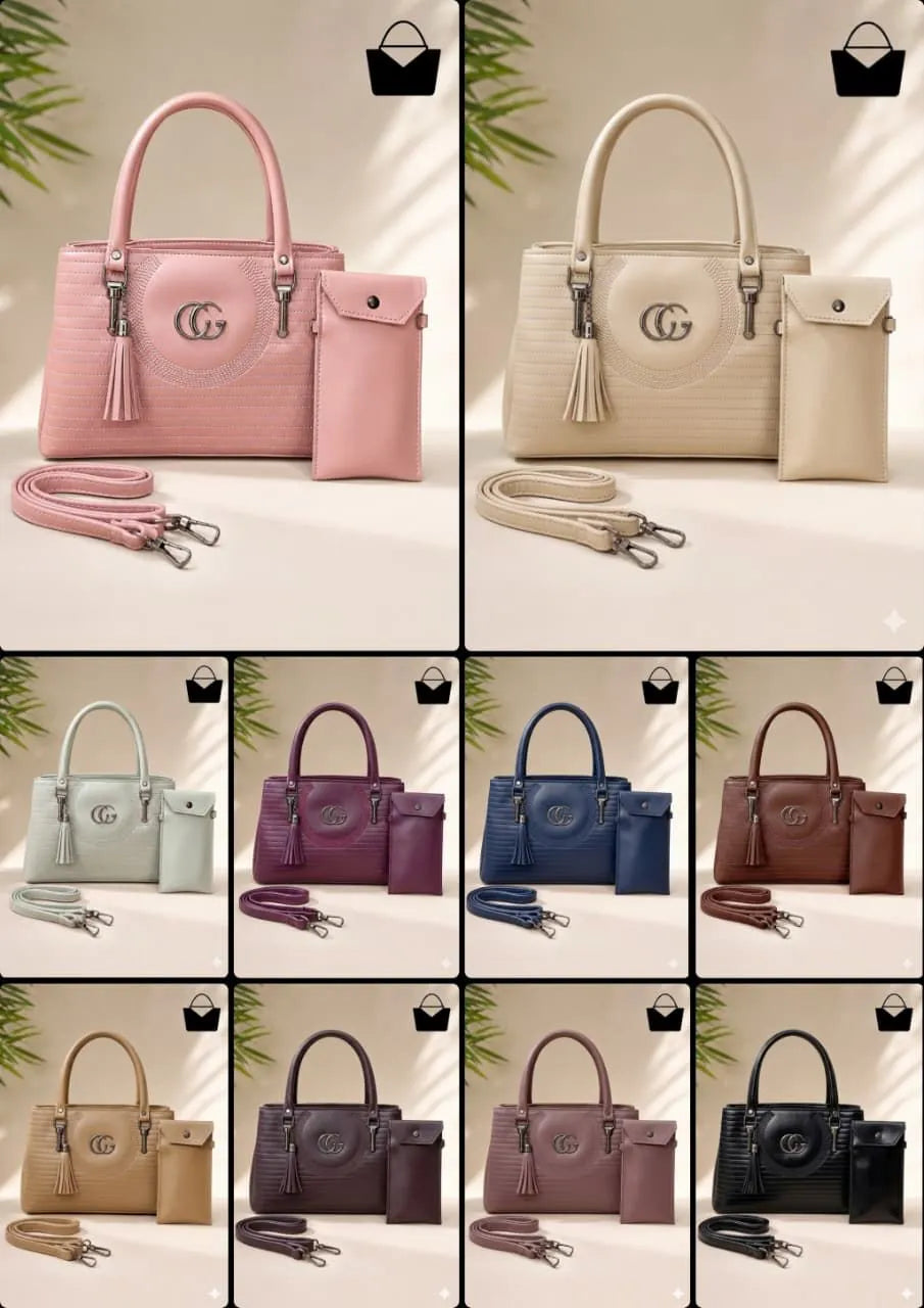 Pink Leather 2-Piece Handbag Set for Women