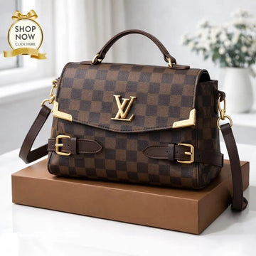 Checkered Shoulder Bag Medium Soft Leather Long Strap
