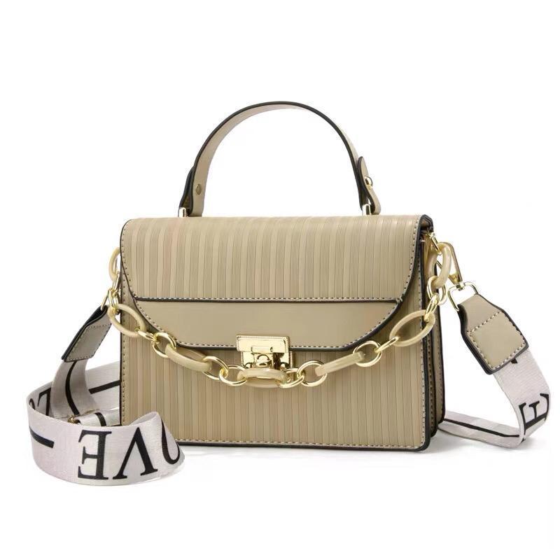 Black Striped Shoulder Bag with Gold Chain