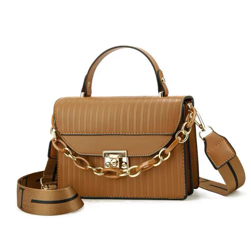 Black Striped Shoulder Bag with Gold Chain