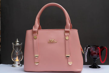 Pink PU Leather Handbag with Gold Hardware for Women