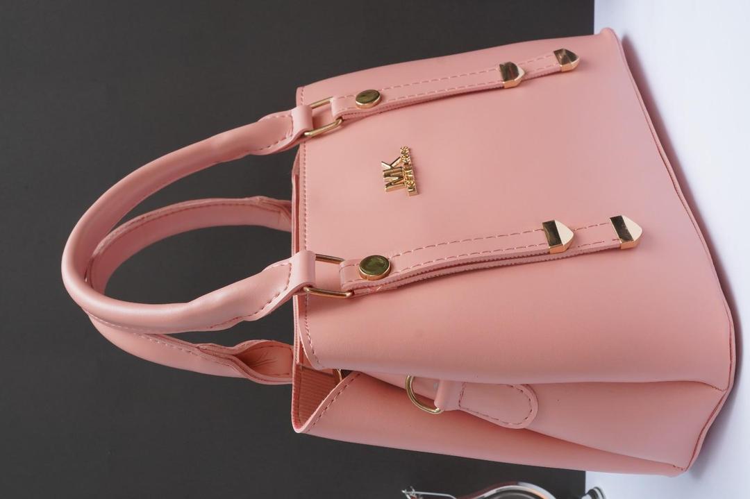 Pink PU Leather Handbag with Gold Hardware for Women