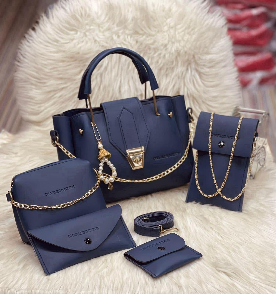 Maroon Leather 5-Piece Handbag Set for Girls