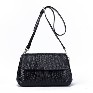 Quilted Genuine Leather Crossbody Bag with Chain Strap